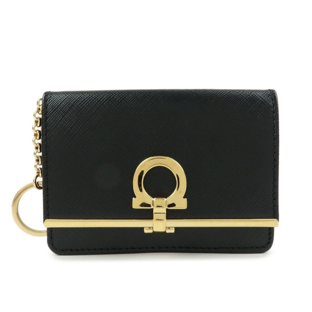 Ferragamo Gancini Saffiano Leather Card Holder Black